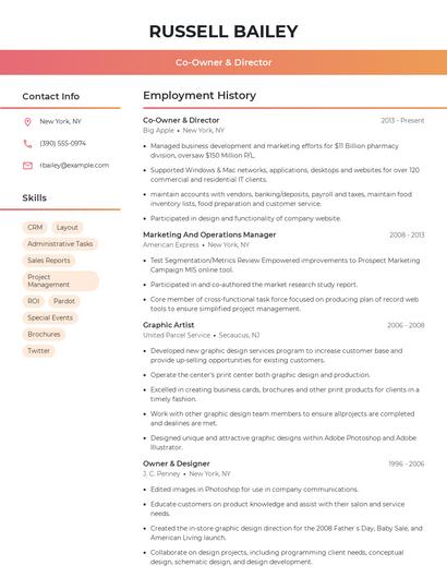 Co-Owner & Director Resume