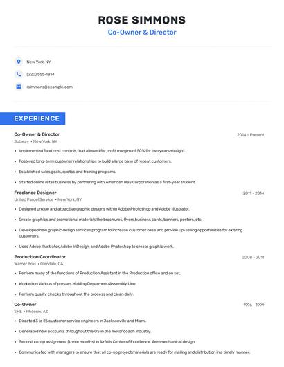 Co-Owner & Director Resume