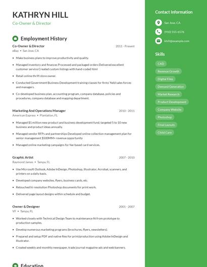 Co-Owner & Director Resume
