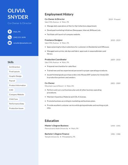 Co-Owner & Director Resume