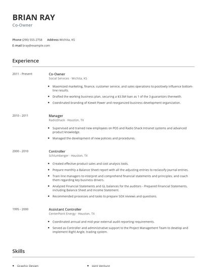 Co-Owner Resume