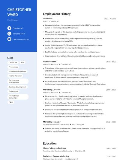 Co-Owner Resume