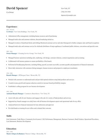 Co-Owner Resume
