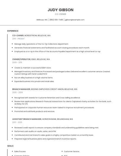 Co-Owner Resume