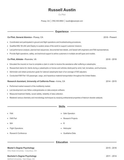 Co Pilot Resume