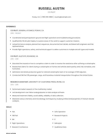 Co Pilot Resume