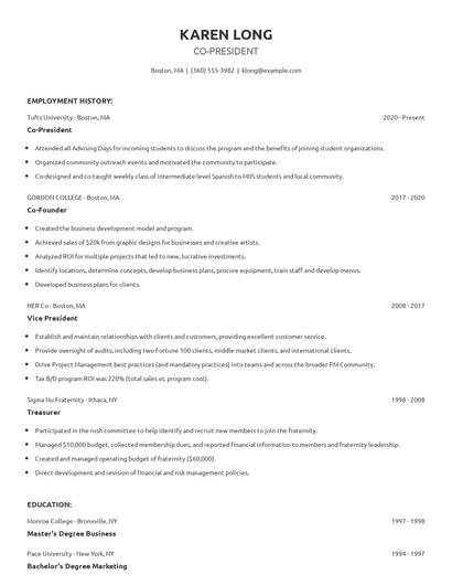 Co-President Resume