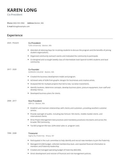 Co-President Resume