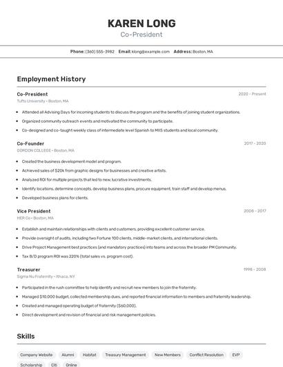Co-President Resume