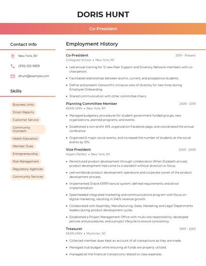Co-President Resume