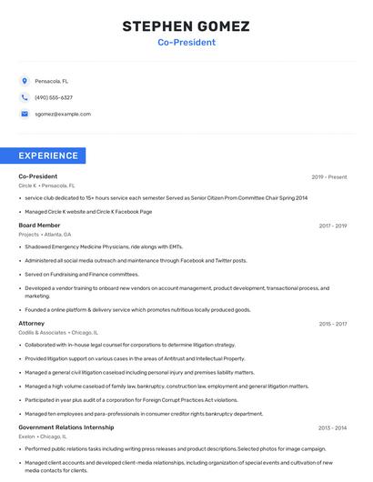 Co-President Resume