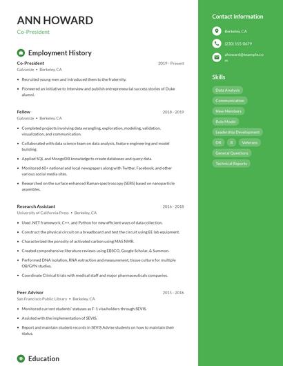 Co-President Resume