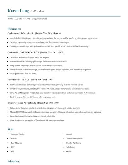 Co-President Resume