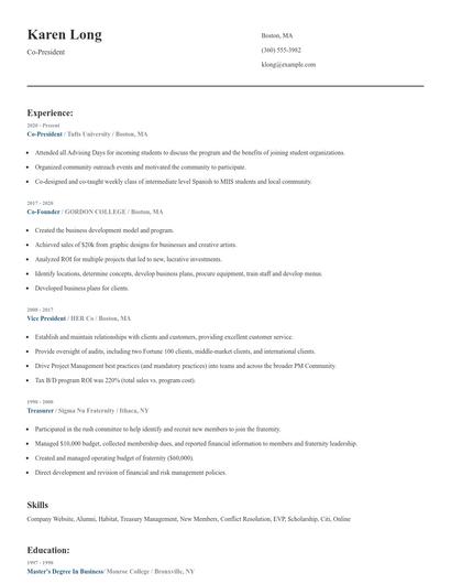 Co-President Resume
