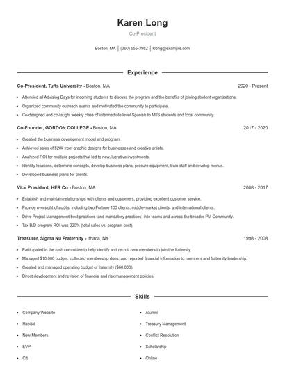 Co-President Resume