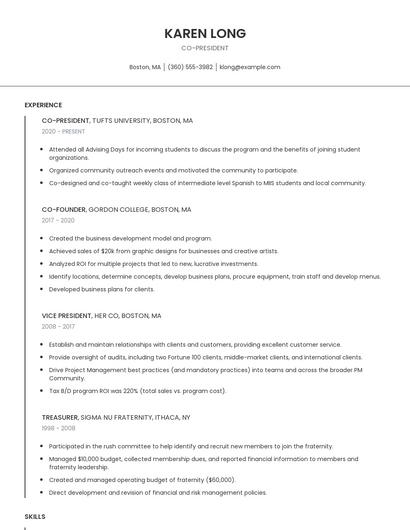 Co-President Resume