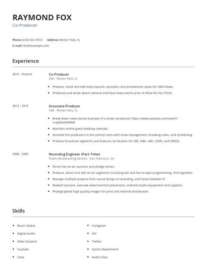 Co-Producer Resume