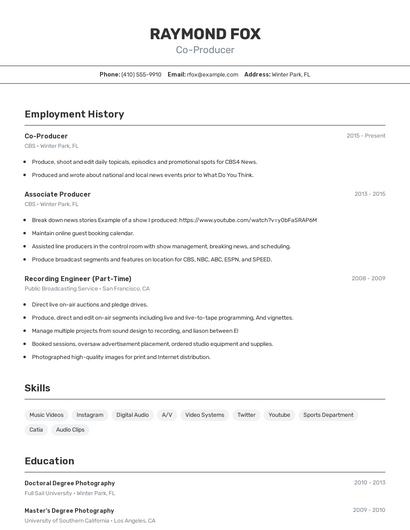 Co-Producer Resume
