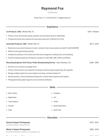 Co-Producer Resume