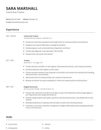Coach And Trainer Resume