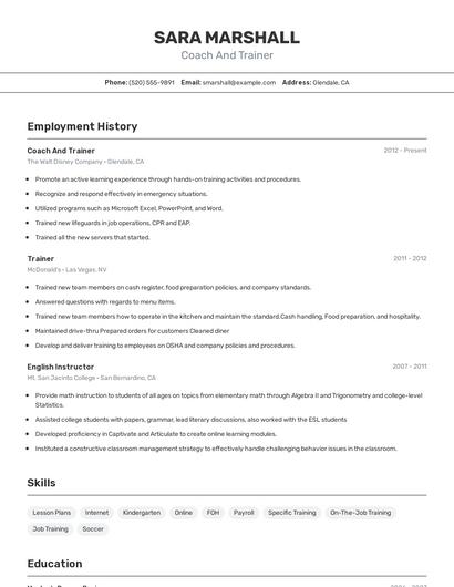 Coach And Trainer Resume