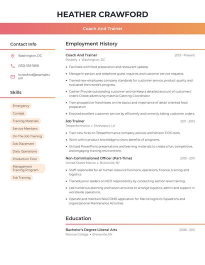 Coach And Trainer Resume