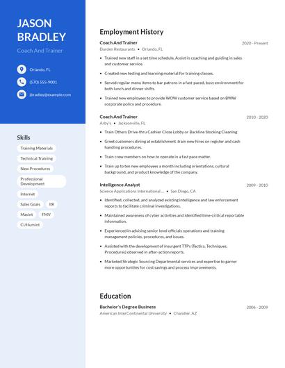 Coach And Trainer Resume