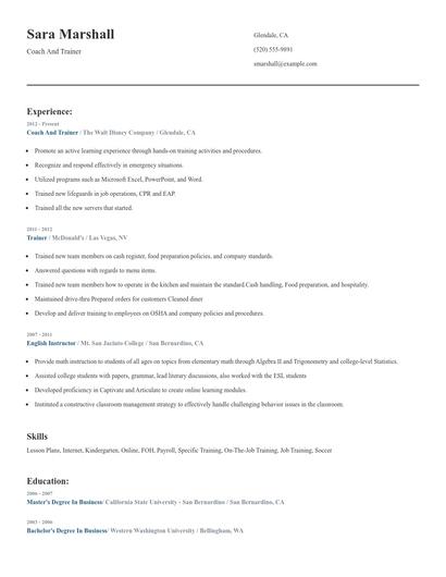 Coach And Trainer Resume