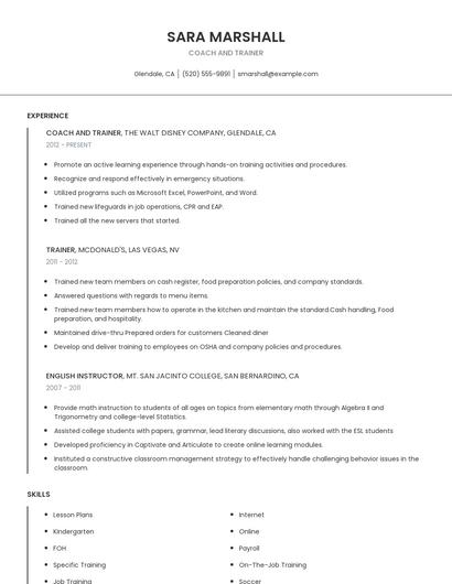 Coach And Trainer Resume
