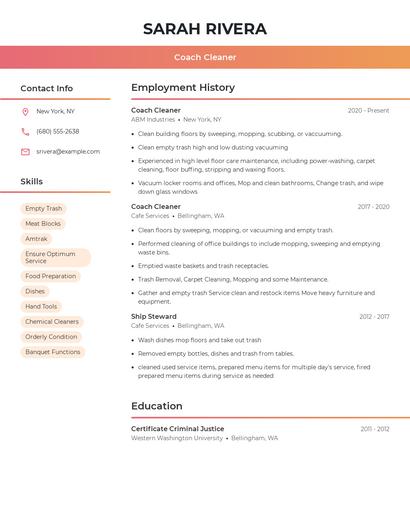 Coach Cleaner Resume