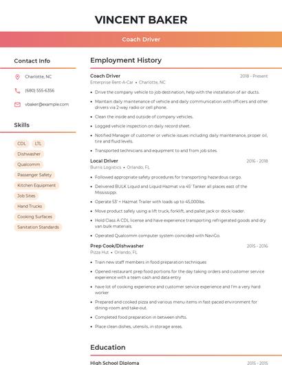 Coach Driver Resume