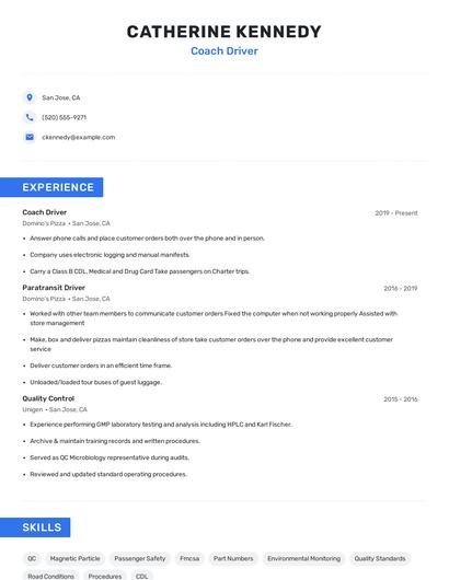 Coach Driver Resume