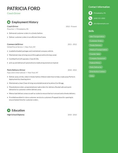 Coach Driver Resume