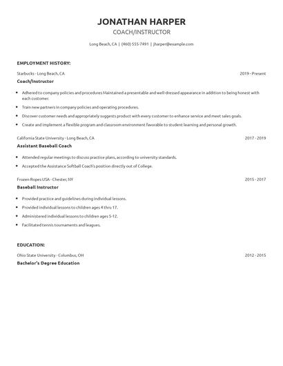 Coach/Instructor Resume