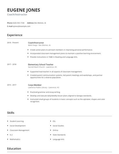 Coach/Instructor Resume