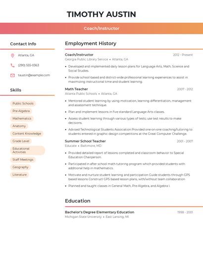Coach/Instructor Resume