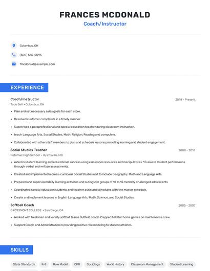 Coach/Instructor Resume