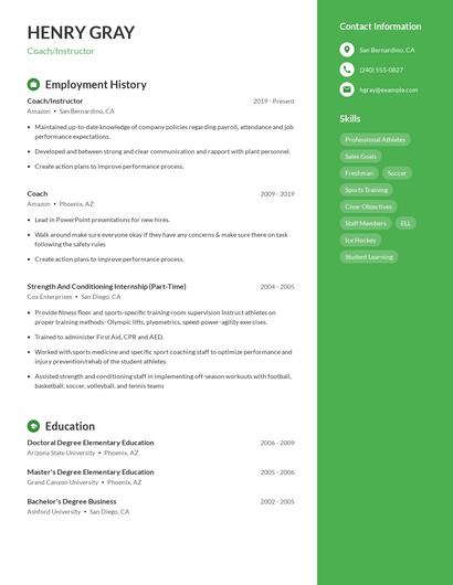 Coach/Instructor Resume