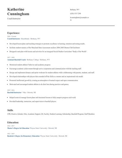 Coach/Instructor Resume
