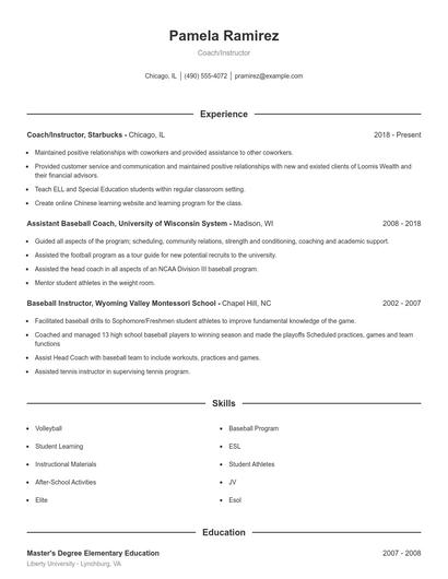 Coach/Instructor Resume