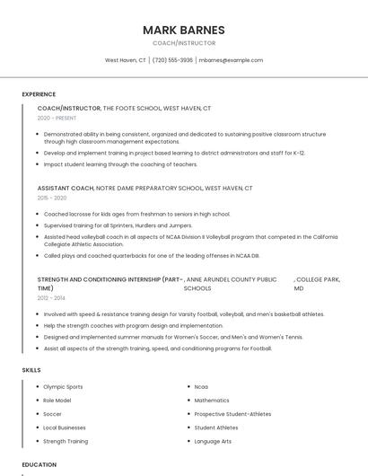 Coach/Instructor Resume