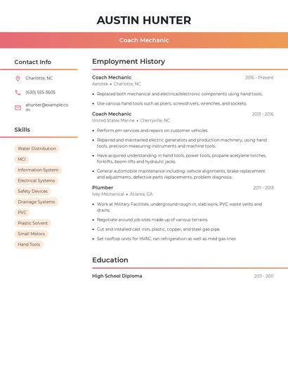 Coach Mechanic Resume