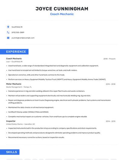 Coach Mechanic Resume