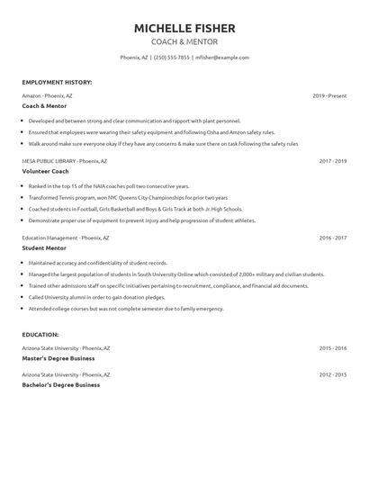 Coach & Mentor Resume