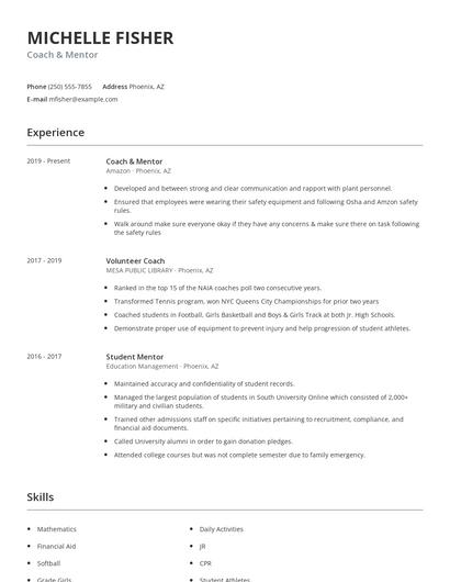 Coach & Mentor Resume