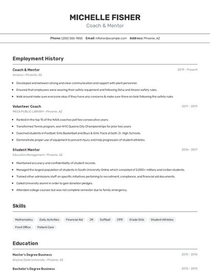 Coach & Mentor Resume