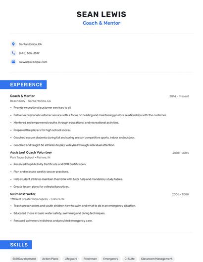 Coach & Mentor Resume