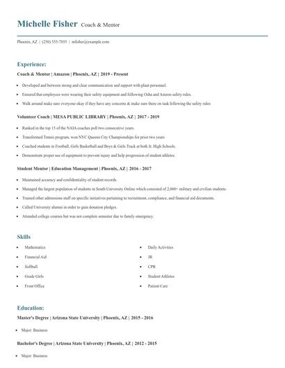 Coach & Mentor Resume