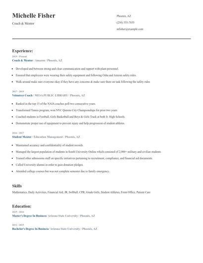 Coach & Mentor Resume