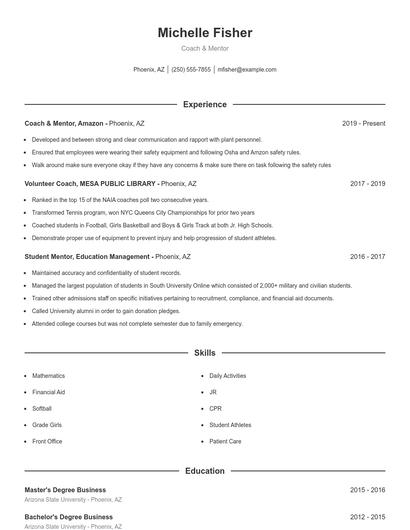 Coach & Mentor Resume